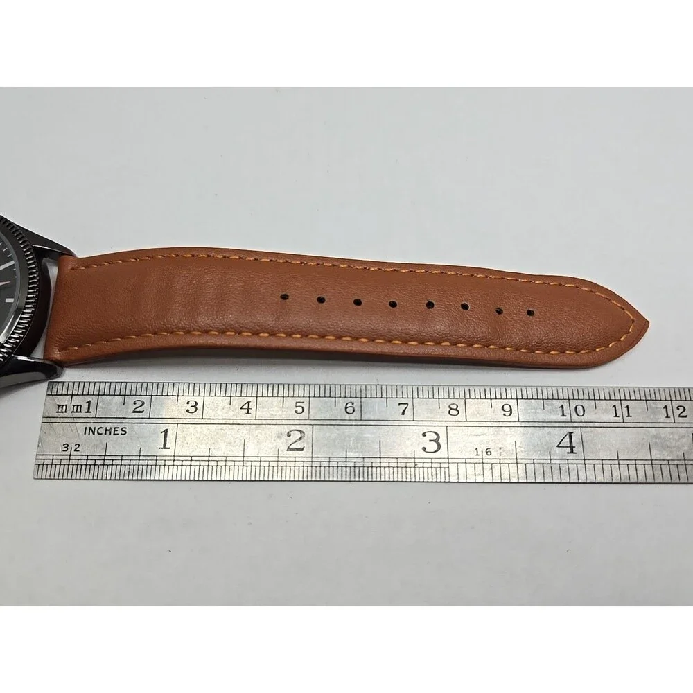 Van Heusen VAN5704RO Mens Black Multi Dial Leather Quartz Watch New Battery